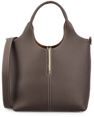 Tod's Leather Mini Tote Bag With Branded Metal Bar Accessory - Brown
