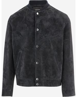 Yves Salomon Suede Jacket With Button Closure - Black