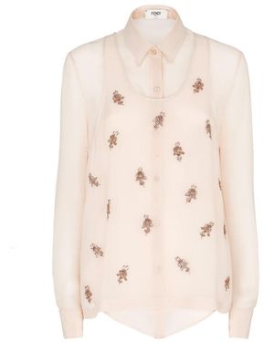 Fendi Floral-Print Silk Shirt - Natural
