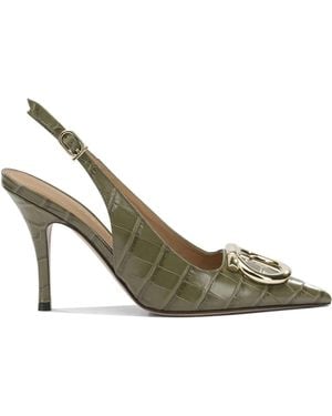 Ferragamo "Sara Croc 65Mm" Slingback - Metallic