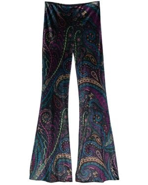 Etro Paisley-Print Flared Viscose Pants - Blue