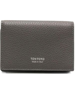 Tom Ford Soft Grain Leather T Line Business Card Holder - Gray