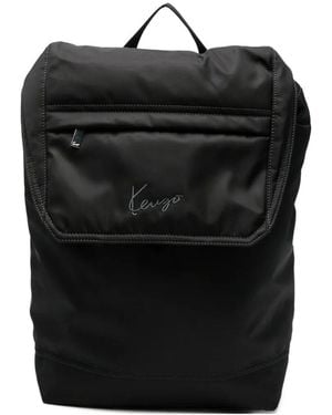 KENZO Logo-Embroidered Flap-Top Backpack - Black