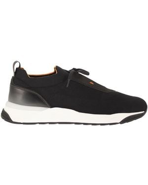 Santoni Textile And Leather Sneakers With Raised Sole - Black