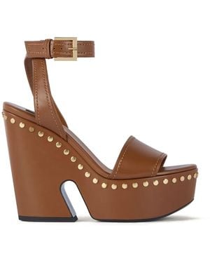 Givenchy Clog Leather Platform Sandals With Studs Detail - Brown