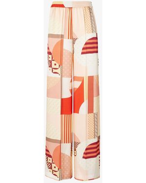 Fendi Silk Pants With Patchwork Print - Orange