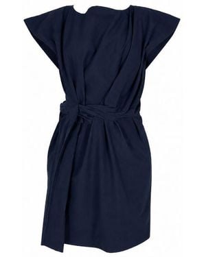 Soeur Round Neck Belted Dress - Blue