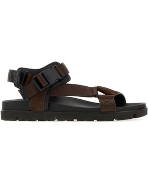Prada Dark Fabric And Suede Sandals - Black