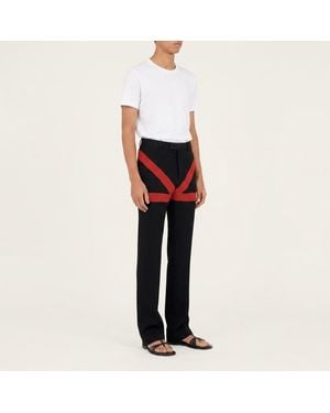 Ferragamo Satin Inlay Wool Tailored Pants - Black
