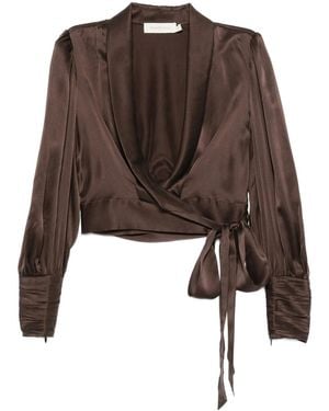 Zimmermann Silk Wrap Top - Brown