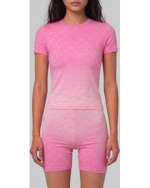 Marine Serre "Faded Moon" Fitted Cotton T-Shirt - Pink