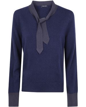 Anneclaire Round Neck Sweater With Tie - Blue