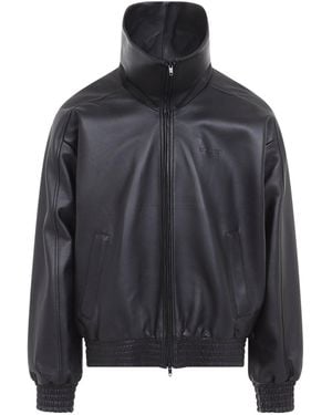 Balenciaga Leather High-Collar Track Jacket - Black