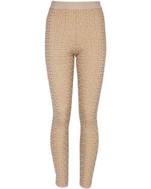 Balmain Metallic Labyrinth Knit Leggings - Natural