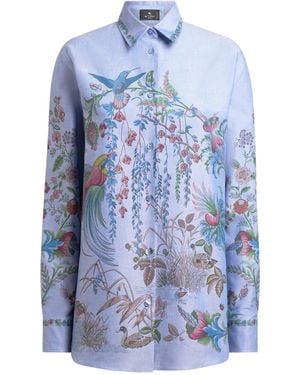 Etro Printed Oxford Nude Cotton Shirt - Blue