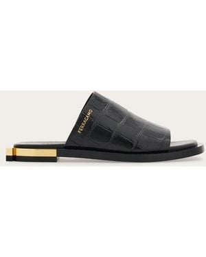 Ferragamo Calf Leather Slide Shoes - White