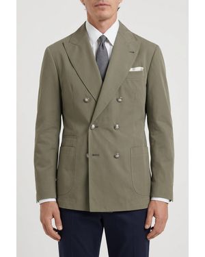 Brunello Cucinelli Cotton Double Breasted Blazer - Green