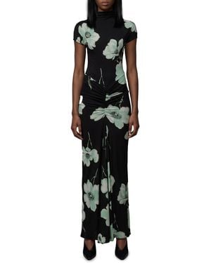 Alaïa Draped Maxi Dress With Print - Black