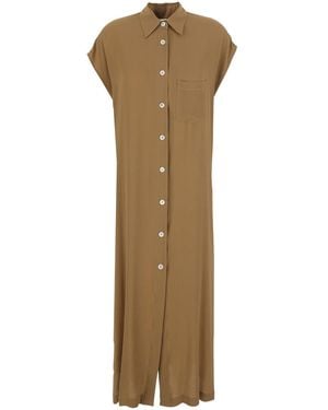Grifoni Long Dress V-Neck Viscose - Natural