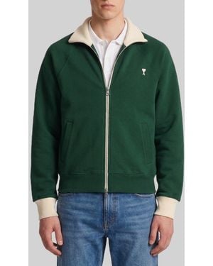 Ami Paris Ami De Coeur Zip-Up Sweatshirt - Green