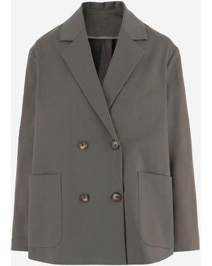 F.it Stretch Cotton Double-Breasted Jacket - Gray