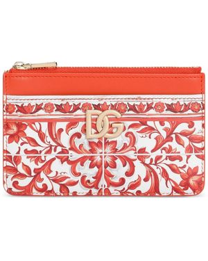 Dolce & Gabbana Majolica-Print Mini Card Holder With Zip Closure - Red