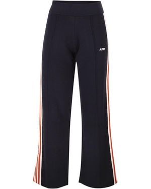 Autry Viscose Track Pants With Side Stripes - Blue