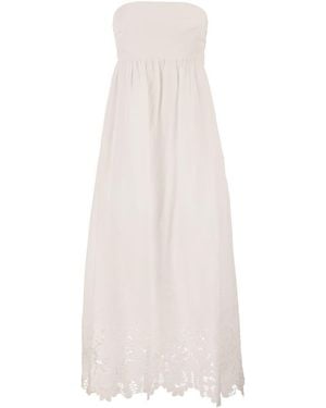 Max Mara Strapless Linen Dress With Embroidered Hem - White