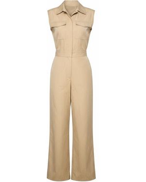 Pennyblack Cotton Poplin Jumpsuit With Shirt Collar And Flap Pockets On The Chest - Natural