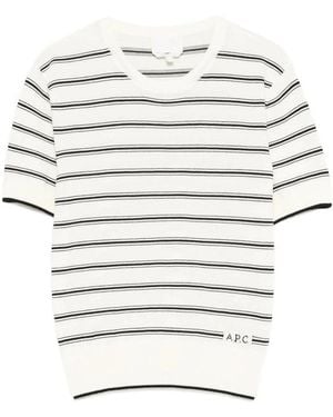 A.P.C. Striped Short Sleeve Sweater - White