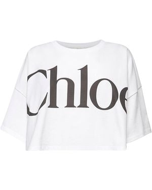 Chloé Jersey Cropped Logo T-Shirt - White