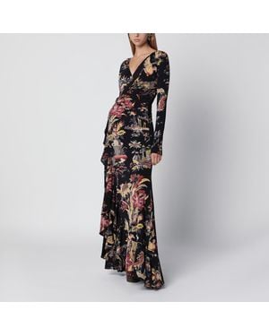 Etro Printed Wrap Jersey Maxi Dress - Black