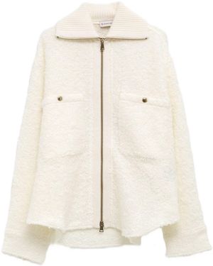 Moncler Tweed Bouclé-Knit Zip-Up Jacket - Natural
