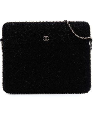 CHANEL Cc Tweed Chain Around Tablet Holder Crossbody - Black