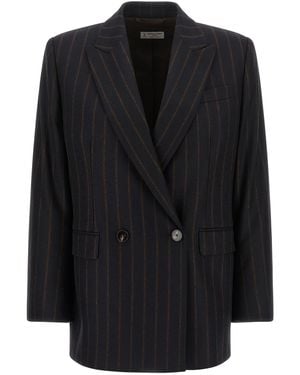 Alberto Biani Pinstripe Flannel Blazer - Black