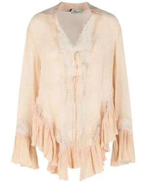 Blumarine Georgette Top With Lace - White