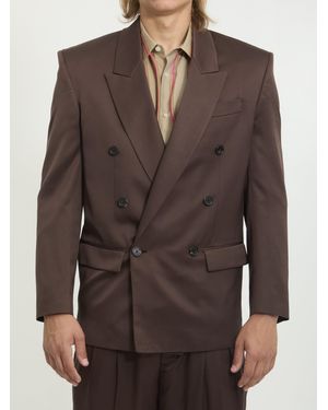 Saint Laurent Double-Breasted Silk Satin Jacket - Brown