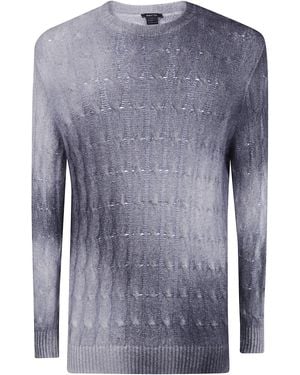 Avant Toi Gradient Effect Cashmere And Silk Braided Round Neck Pullover - Blue