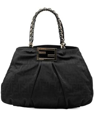 Fendi Large Zucca Canvas Mia Tote - Black
