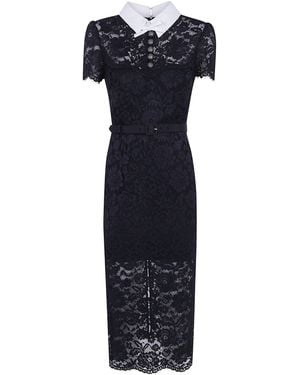 Self-Portrait Lace Contrast Collar Midi Dress - Blue