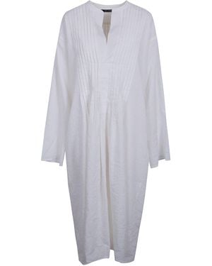 Sofie D ́hoore "Dong" Long Sleeve Dress With Pleated Chest - White