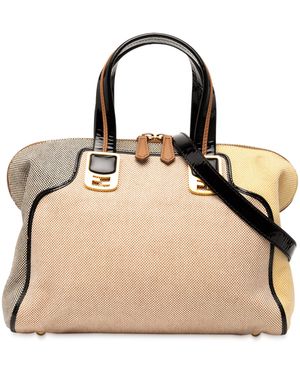Fendi Small Canvas Colorblock Chameleon Satchel - Natural