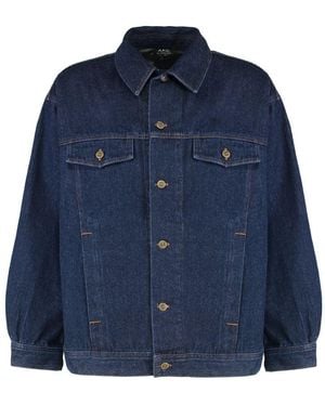 A.P.C. Cropped Denim Jacket With Classic Collar - Blue