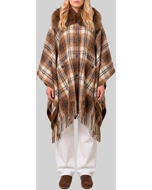 Moncler Wool-Blend Cape With Shearling Collar - Multicolor