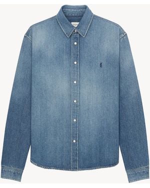 Saint Laurent Denim Shirt With Logo - Blue