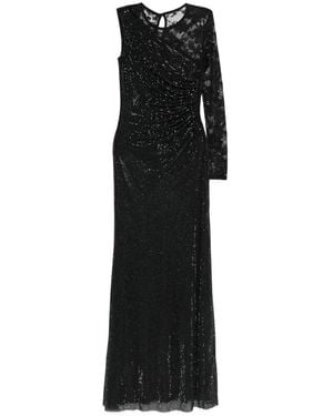 Self-Portrait Rhinestone Mesh And Lace Maxi Dress - Black