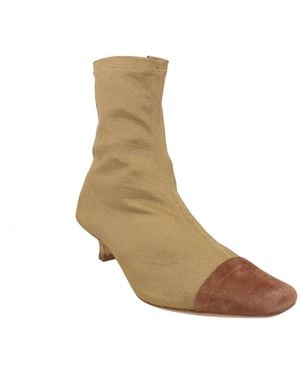 BY FAR Karl Suede-Trimmed Stretch Sock Boots - Natural