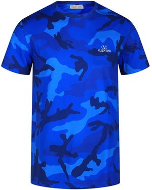 Valentino Camouflage Print Cotton T-Shirt - Blue