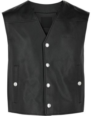 Givenchy Logo Leather Snap Vest - Black