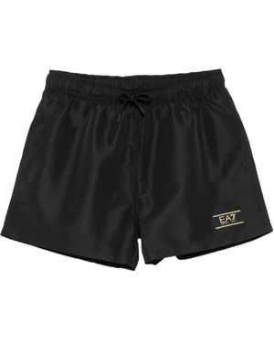 EA7 Emporio Armani Logo-Patch Drawstring Swim Shorts - Black